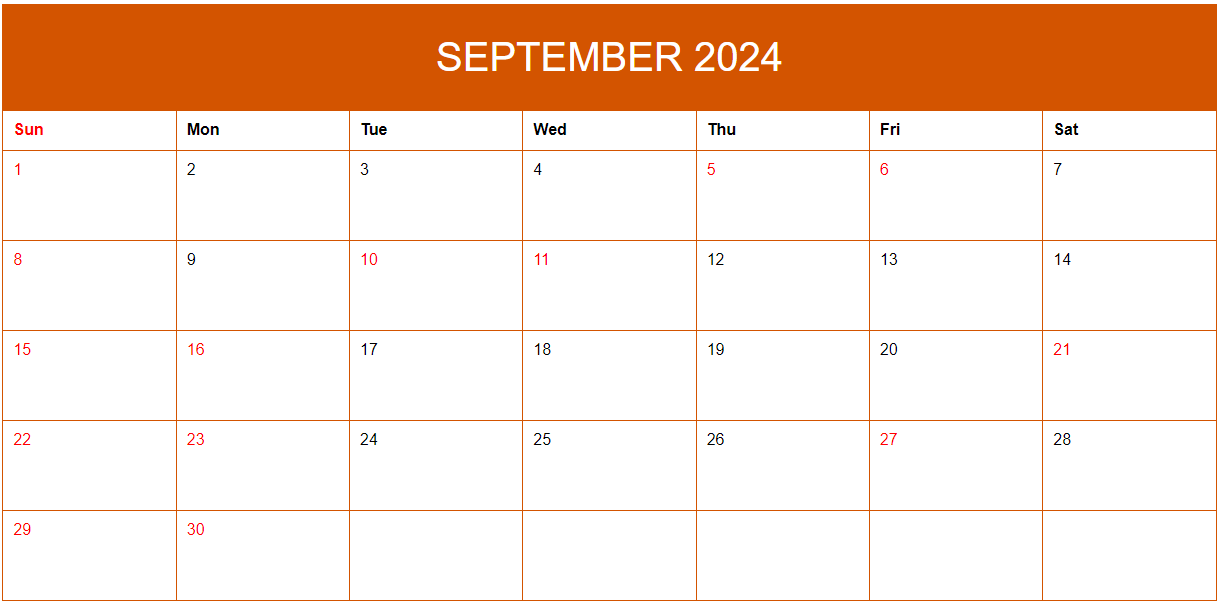 printable September calendar 2024 autumn theme with holidays and notes